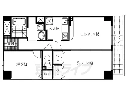 京阪電気鉄道鴨東線 出町柳駅 徒歩7分 6階建 築18年(2LDK/5階)の間取り写真