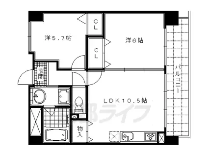 京阪電気鉄道鴨東線 出町柳駅 徒歩7分 6階建 築18年(2LDK/2階)の間取り写真
