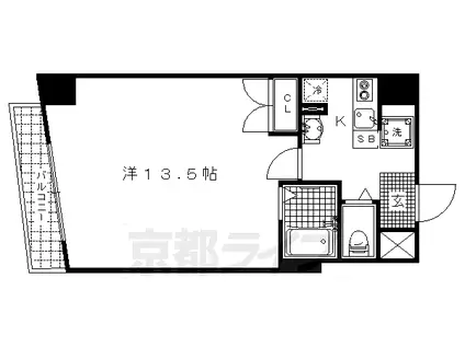 京福北野線 北野白梅町駅 徒歩14分 10階建 築20年(1K/4階)の間取り写真