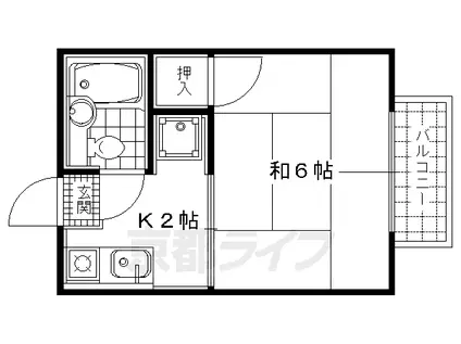 京都市烏丸線 今出川駅 徒歩6分 2階建 築39年(1K/2階)の間取り写真