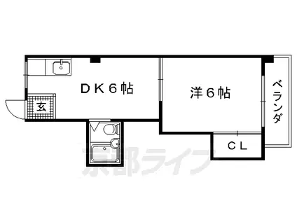京都市烏丸線 今出川駅 徒歩15分 5階建 築46年(1DK/5階)の間取り写真