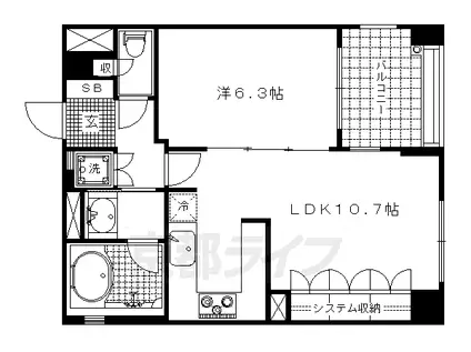 京阪電気鉄道鴨東線 出町柳駅 徒歩8分 7階建 築19年(1LDK/4階)の間取り写真