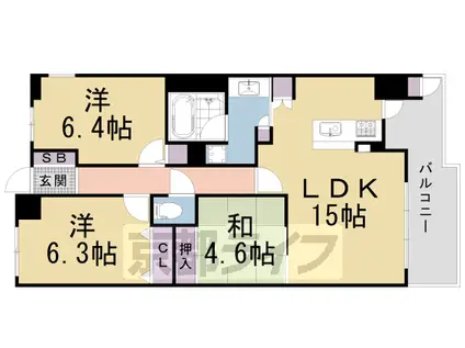 京都市烏丸線 今出川駅 徒歩8分 7階建 築24年(3LDK/3階)の間取り写真