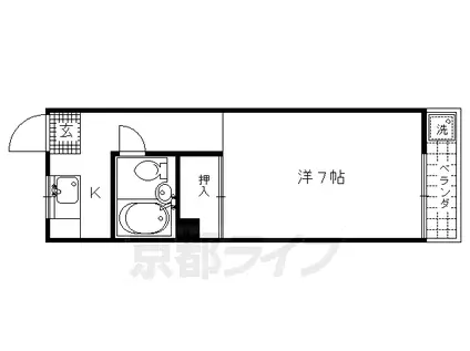 山陰本線 二条駅 徒歩4分 4階建 築43年(1K/3階)の間取り写真