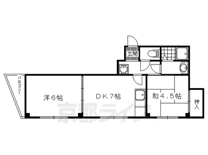 京都市烏丸線 鞍馬口駅 徒歩21分 3階建 築38年(2DK/2階)の間取り写真