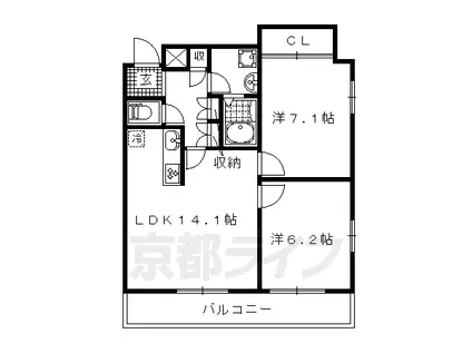 京阪電気鉄道鴨東線 出町柳駅 徒歩5分 11階建 築30年(2LDK/4階)の間取り写真