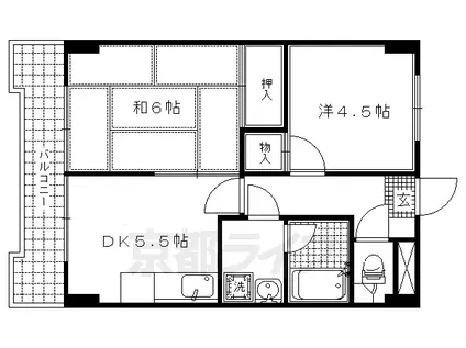 京福北野線 等持院・立命館大学衣笠キャンパス前駅 徒歩24分 6階建 築36年(2DK/4階)の間取り写真