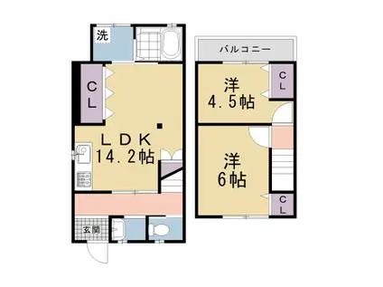 京都市烏丸線 北大路駅 徒歩30分 2階建 築61年(2LDK)の間取り写真