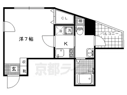 クレストコート二条城北(1K/4階)の間取り写真