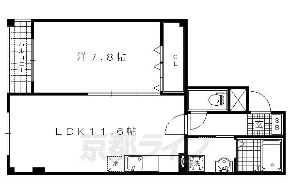 京都市烏丸線 今出川駅 徒歩15分 3階建 築18年(1LDK/2階)の間取り写真