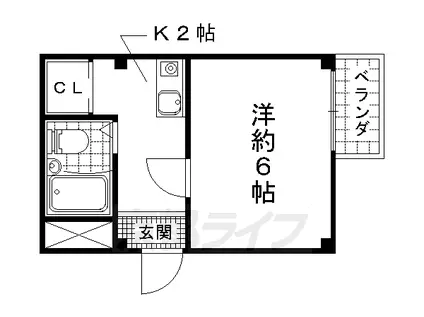 京都市東西線 山科駅 徒歩2分 5階建 築37年(1K/4階)の間取り写真