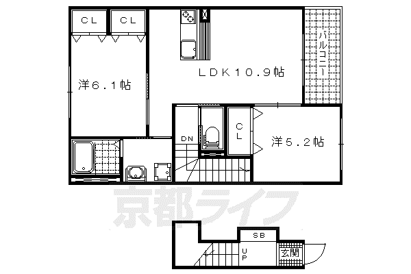 京都市東西線 東野駅(京都) 徒歩5分 2階建 築12年(2LDK/2階)の間取り写真
