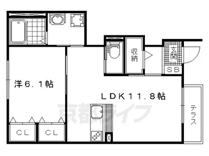 京都市東西線 東野駅(京都) 徒歩5分 2階建 築12年(1LDK/1階)の間取り写真