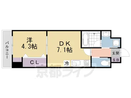 京阪電気鉄道京津線 御陵駅 徒歩9分 7階建 築8年(1DK/4階)の間取り写真