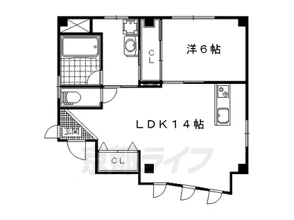 京都市東西線 小野駅(京都) 徒歩8分 5階建 築38年(1LDK/4階)の間取り写真