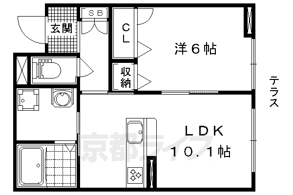 京都市東西線 小野駅(京都) 徒歩13分 3階建 築8年(1LDK/1階)の間取り写真