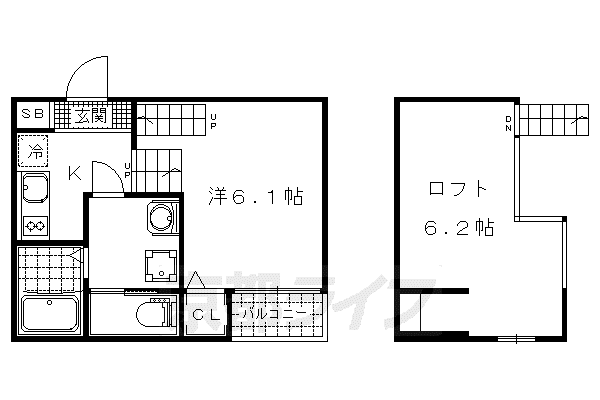京都市東西線 東野駅(京都) 徒歩9分 2階建 築9年(1K/1階)の間取り写真