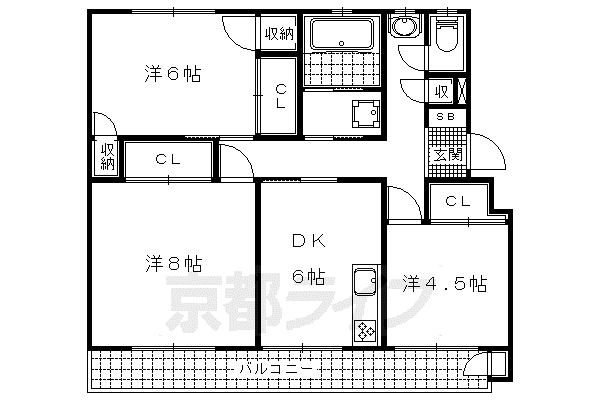 京都市東西線 椥辻駅 徒歩9分 4階建 築56年(3DK/4階)の間取り写真