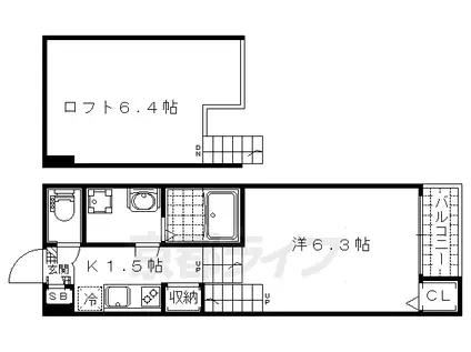 京都市東西線 椥辻駅 徒歩9分 2階建 築8年(1K/2階)の間取り写真