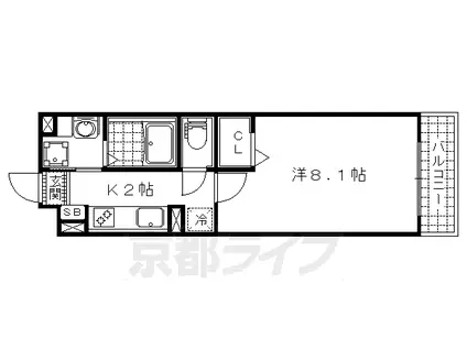 京都市東西線 椥辻駅 徒歩4分 4階建 築8年(1K/4階)の間取り写真