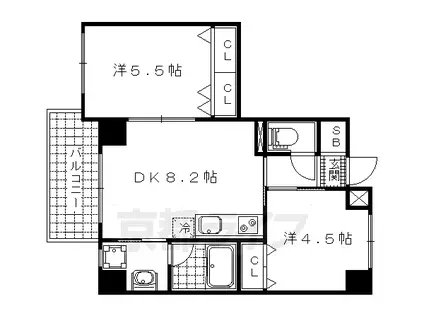 京都市東西線 東野駅(京都) 徒歩4分 9階建 築8年(2DK/3階)の間取り写真