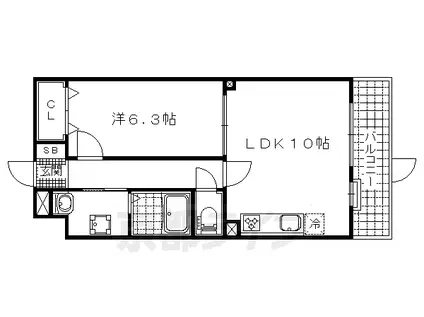 京阪電気鉄道京津線 四宮駅 徒歩8分 5階建 築8年(1LDK/1階)の間取り写真