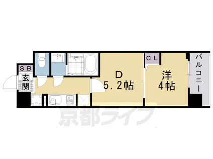 山陰本線 丹波口駅 徒歩12分 7階建 築7年(1DK/3階)の間取り写真