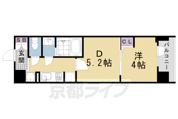 山陰本線 丹波口駅 徒歩12分 7階建 築7年(1DK/6階)の間取り写真
