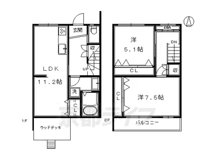 東海道本線 西大路駅 徒歩14分 2階建 築45年(2LDK/1階)の間取り写真