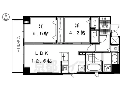 京都市烏丸線 五条駅(京都市営) 徒歩1分 6階建 築6年(2LDK/4階)の間取り写真
