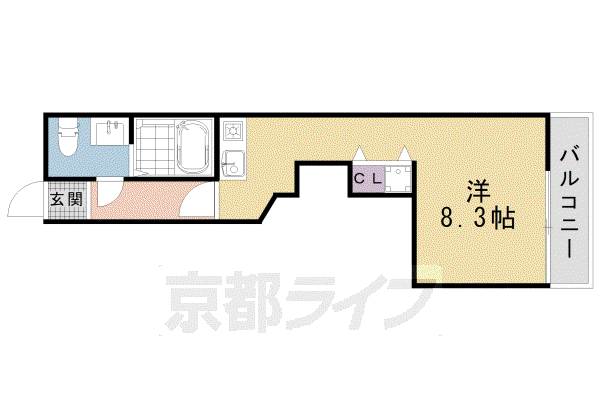 東海道本線 西大路駅 徒歩7分 3階建 築9年(ワンルーム/2階)の間取り写真