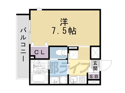 近鉄京都線 東寺駅 徒歩2分 5階建 築6年(1K/4階)の間取り写真