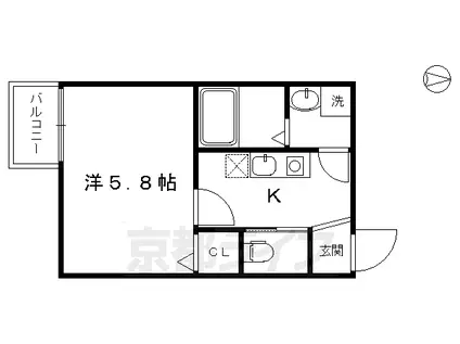 京阪電気鉄道京阪線 東福寺駅 徒歩4分 5階建 築9年(1K/2階)の間取り写真
