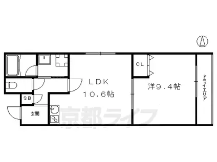 山陰本線 丹波口駅 徒歩12分 3階建 築7年(1LDK/1階)の間取り写真
