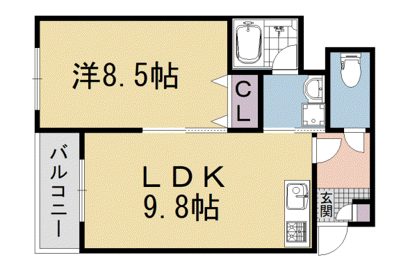 山陰本線 丹波口駅 徒歩12分 3階建 築7年(1LDK/3階)の間取り写真