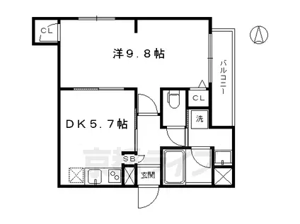 クレアーレ五条大宮(1DK/2階)の間取り写真