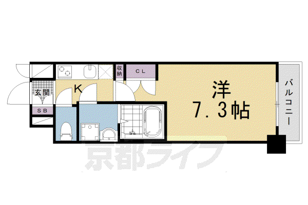 京都市烏丸線 五条駅(京都市営) 徒歩1分 15階建 築20年(1K/4階)の間取り写真