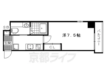 カーサ北烏丸(1K/4階)の間取り写真