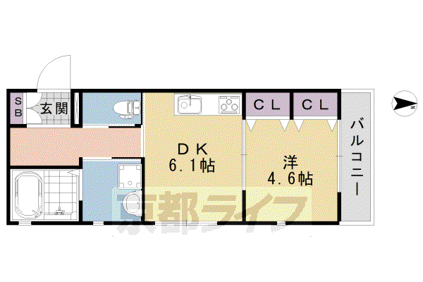 山陰本線 丹波口駅 徒歩4分 3階建 築6年(1DK/2階)の間取り写真