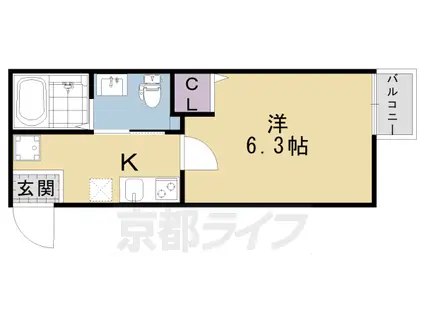 近鉄京都線 東寺駅 徒歩2分 2階建 築6年(1K/2階)の間取り写真