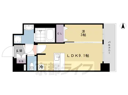 京都市烏丸線 十条駅(京都市営) 徒歩5分 7階建 築6年(1LDK/2階)の間取り写真
