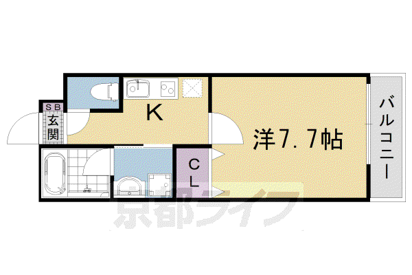 京都市烏丸線 九条駅(京都) 徒歩7分 5階建 築6年(1K/4階)の間取り写真