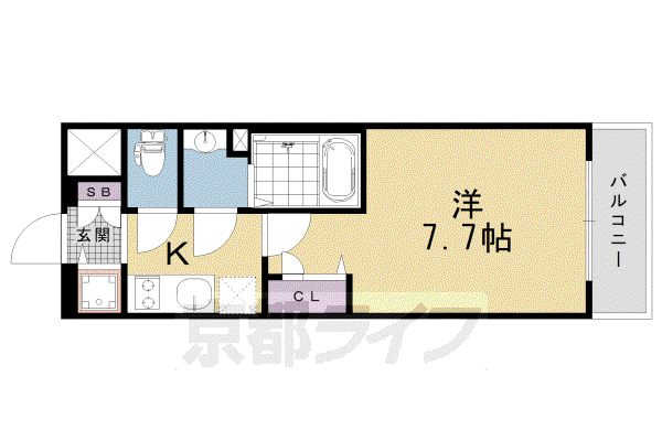 東海道本線 西大路駅 徒歩5分 7階建 築6年(1K/4階)の間取り写真