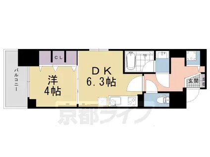 山陰本線 丹波口駅 徒歩14分 7階建 築5年(1DK/4階)の間取り写真