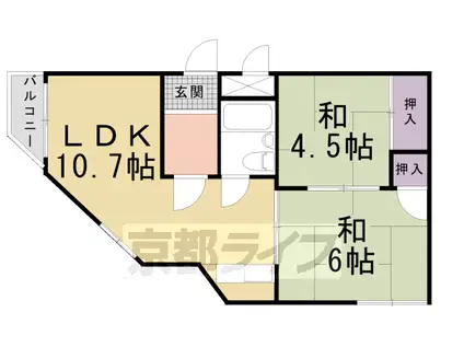 近鉄京都線 上鳥羽口駅 徒歩20分 4階建 築41年(2LDK/4階)の間取り写真