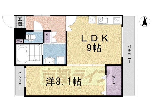 京阪電気鉄道京阪線 七条駅 徒歩8分 4階建 築6年(1LDK/1階)の間取り写真