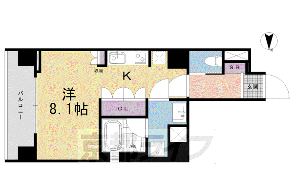山陰本線 丹波口駅 徒歩9分 7階建 築6年(1K/3階)の間取り写真