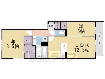 阪急電鉄京都線 西山天王山駅 徒歩4分 3階建 築3年(2LDK/3階)の間取り写真