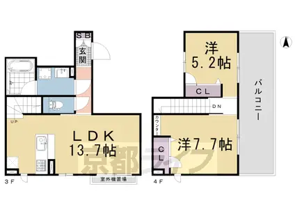東海道本線 京都駅 徒歩5分 4階建 築5年(2LDK/3階)の間取り写真