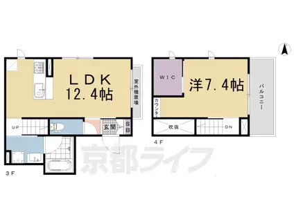 東海道本線 京都駅 徒歩5分 4階建 築5年(1LDK/3階)の間取り写真